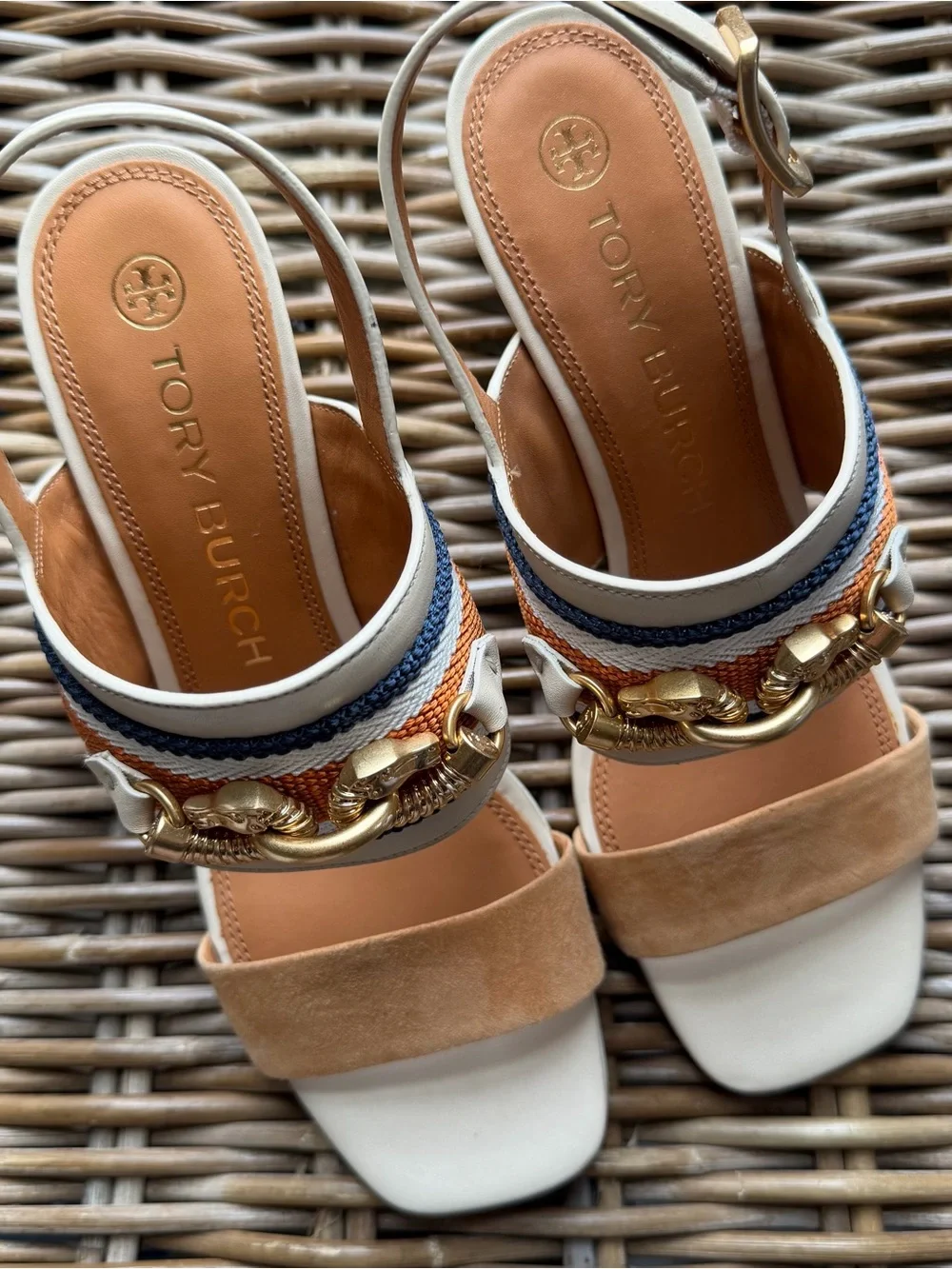 Tory Burch Jessa Horse Hardware Slingback Sandal Tan Multicolor Size 9.5 Sandals